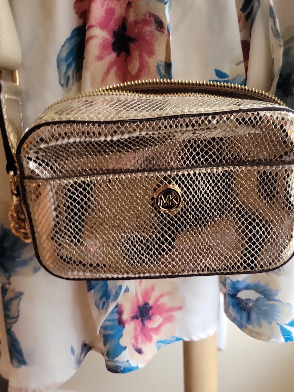 Michael Kors Gold Metallic Mesh Crossbody Bag small